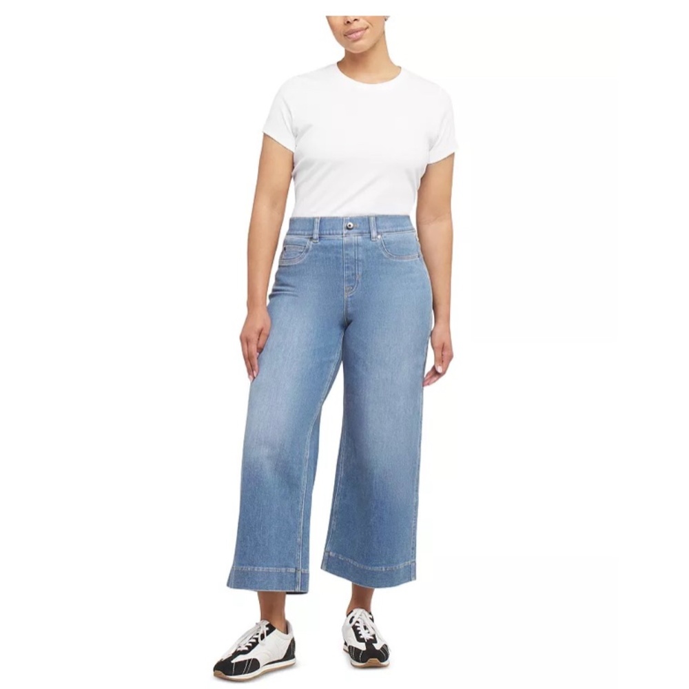 SPANX® Cropped Wide Leg Jeans in Stonewashed Blue Size XL - Picture 3 of 14